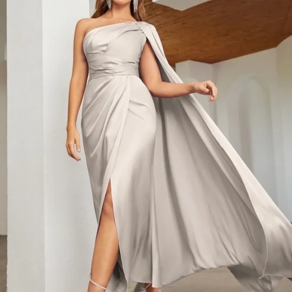 Luxe Pink One shoulder Party Formal Evening Prom Satin Wedding dre… - Picture 4 of 16